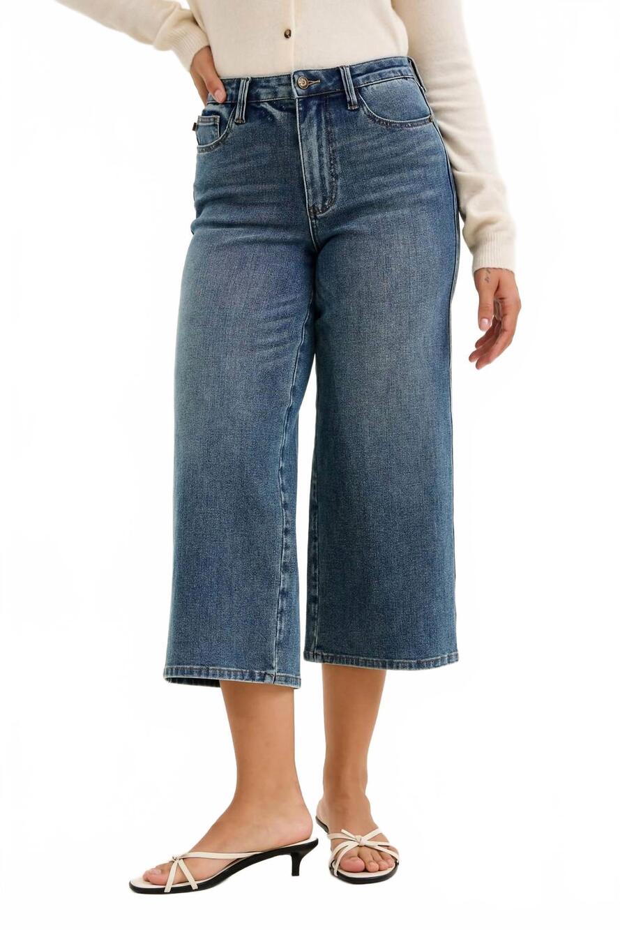 NEW JUDY BLUE high waisted dottie wide crop jeans in blue